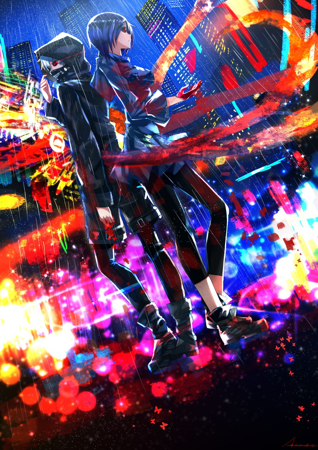 Tokyo Ghoul personaggi città notturna, 1102x1560 Full HD Verticale, iPhone