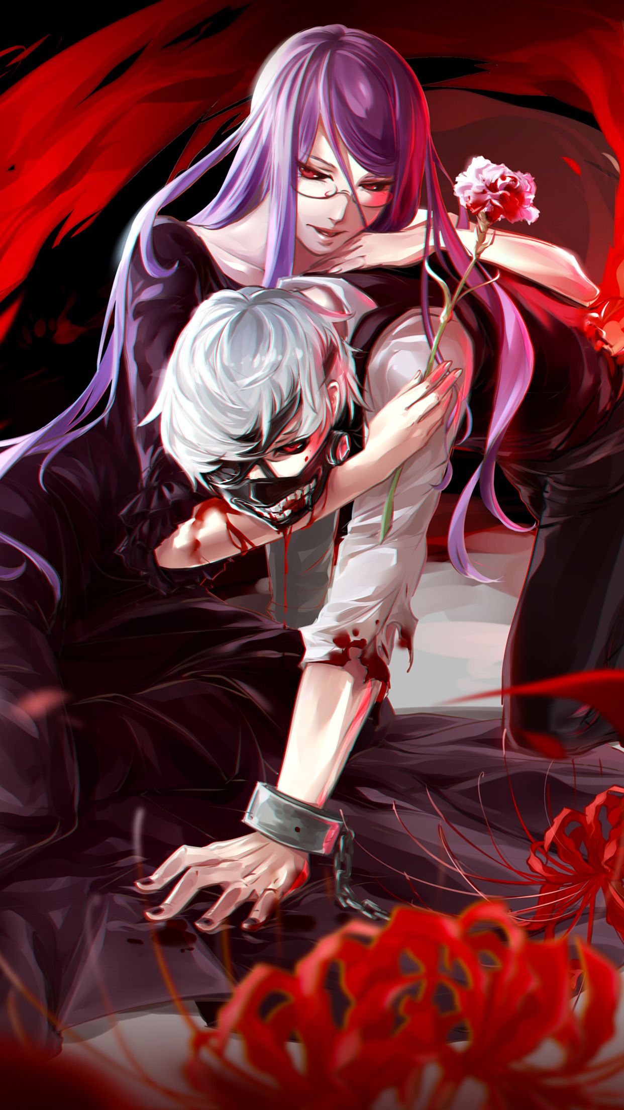 Kaneki e Rize, Tokyo Ghoul, 1242x2208 Verticale, iPhone Pro
