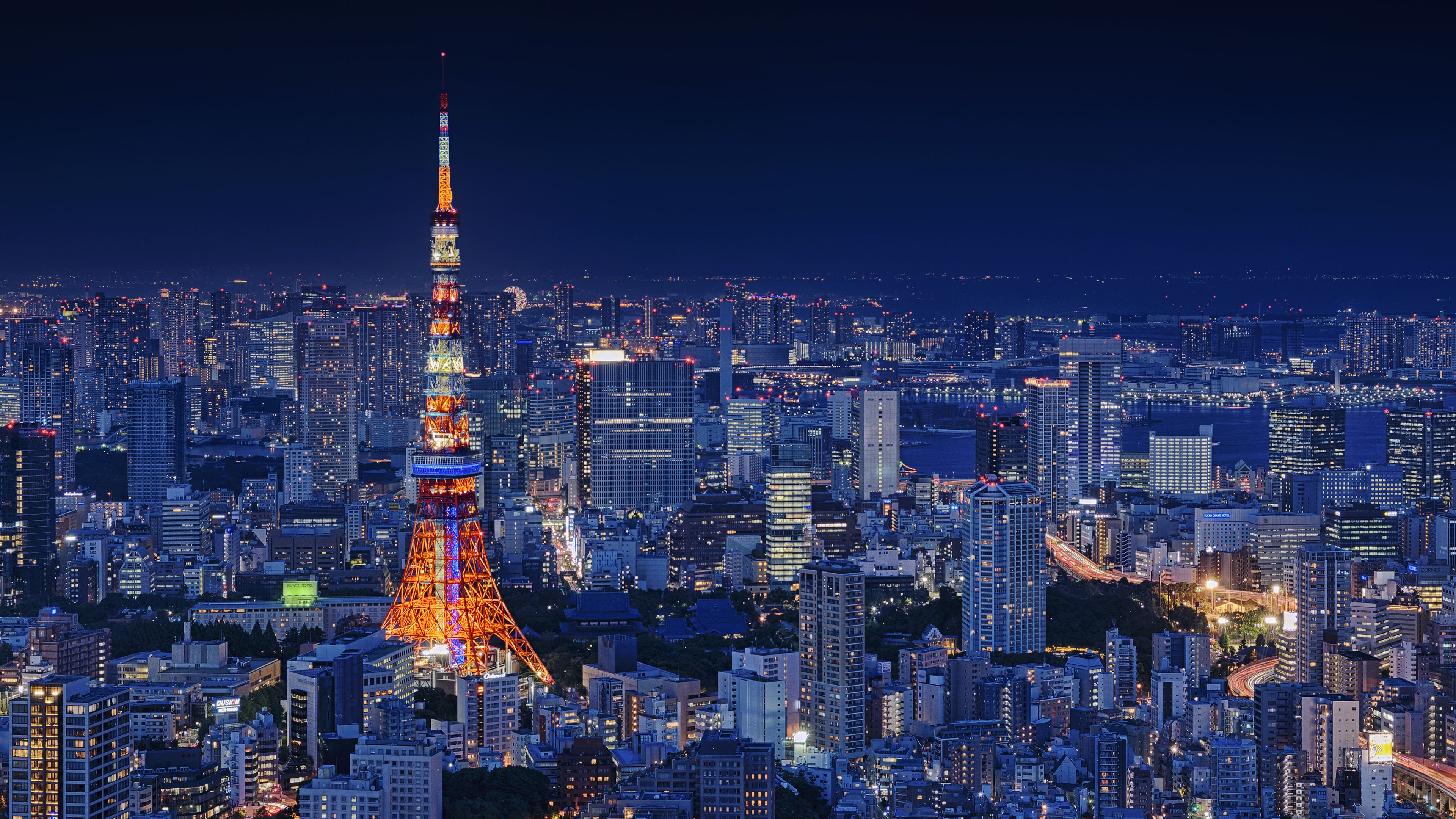Tokyo Tower notturna, skyline città, 3840x2160 4K, Desktop 4K