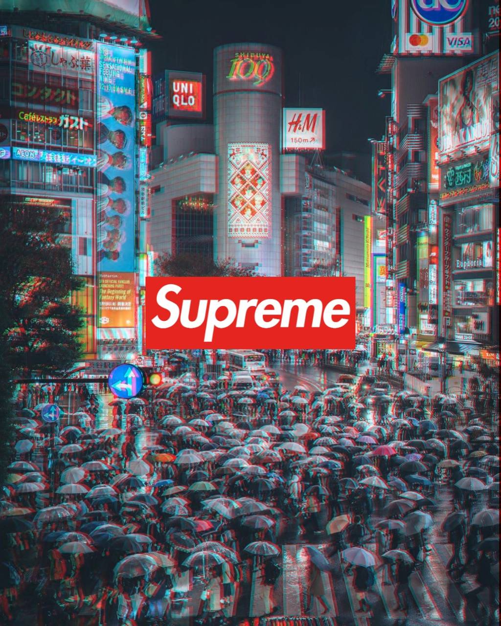 Logo Supreme su Tokyo notturna, New York, 1024x1280 Full HD Verticale, Smartphone
