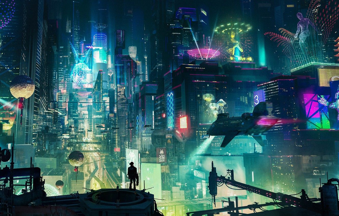 Città cyberpunk futuristica Tokyo, 1332x850 HD, Desktop