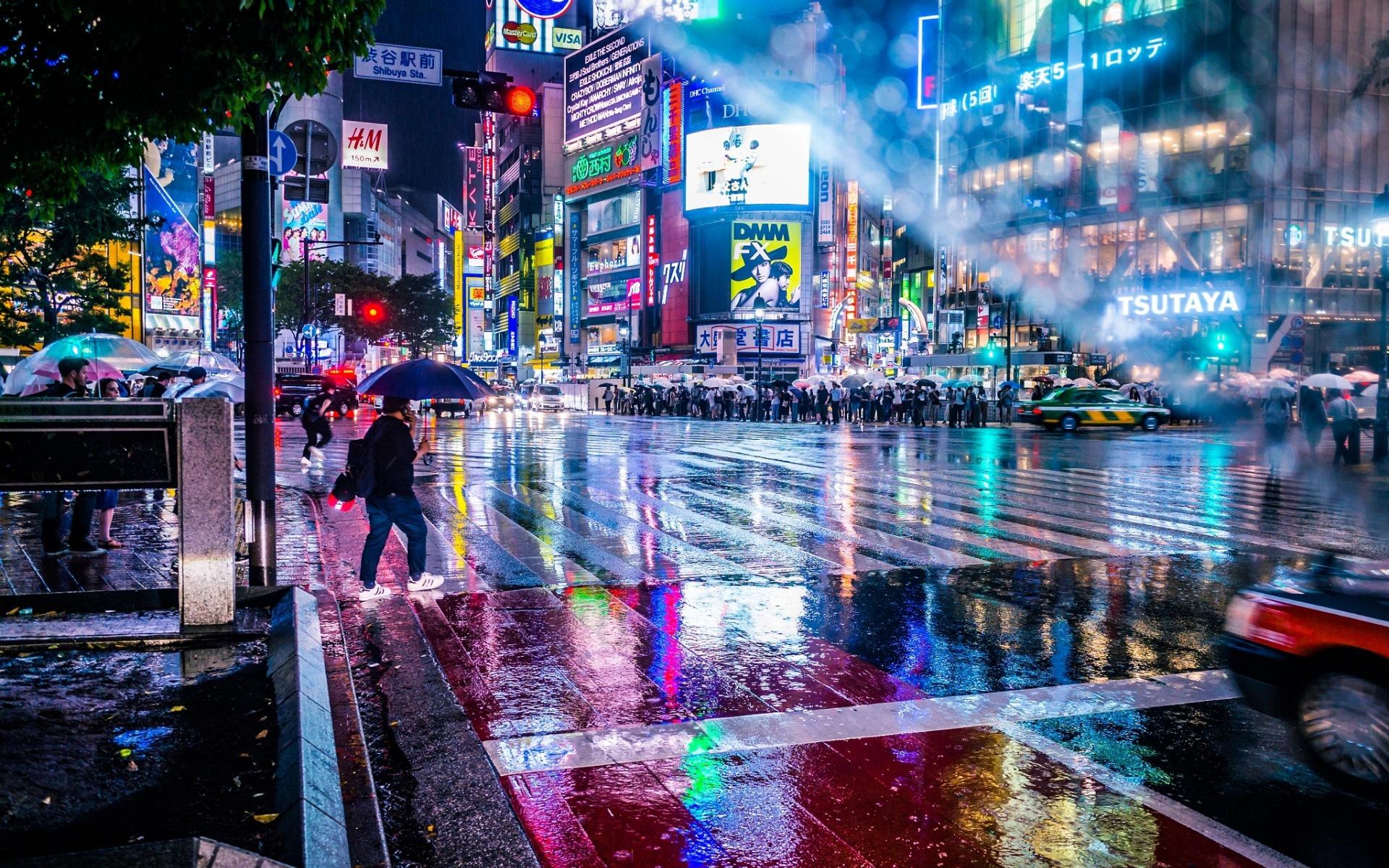 Strada di Tokyo notturna piovosa, 1920x1200 WUXGA, PC
