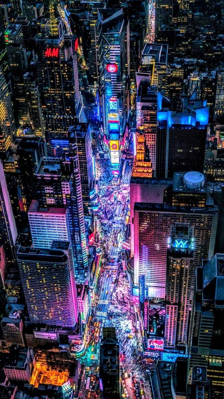 Times Square vista aerea notturna, 720x1280 Verticale, Telefono