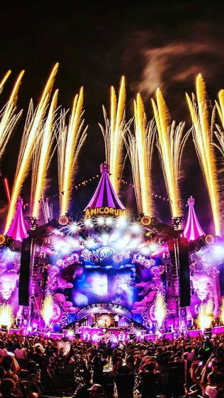 Palco festival Tomorrowland fuochi artificio, 720x1280 Verticale, POCO