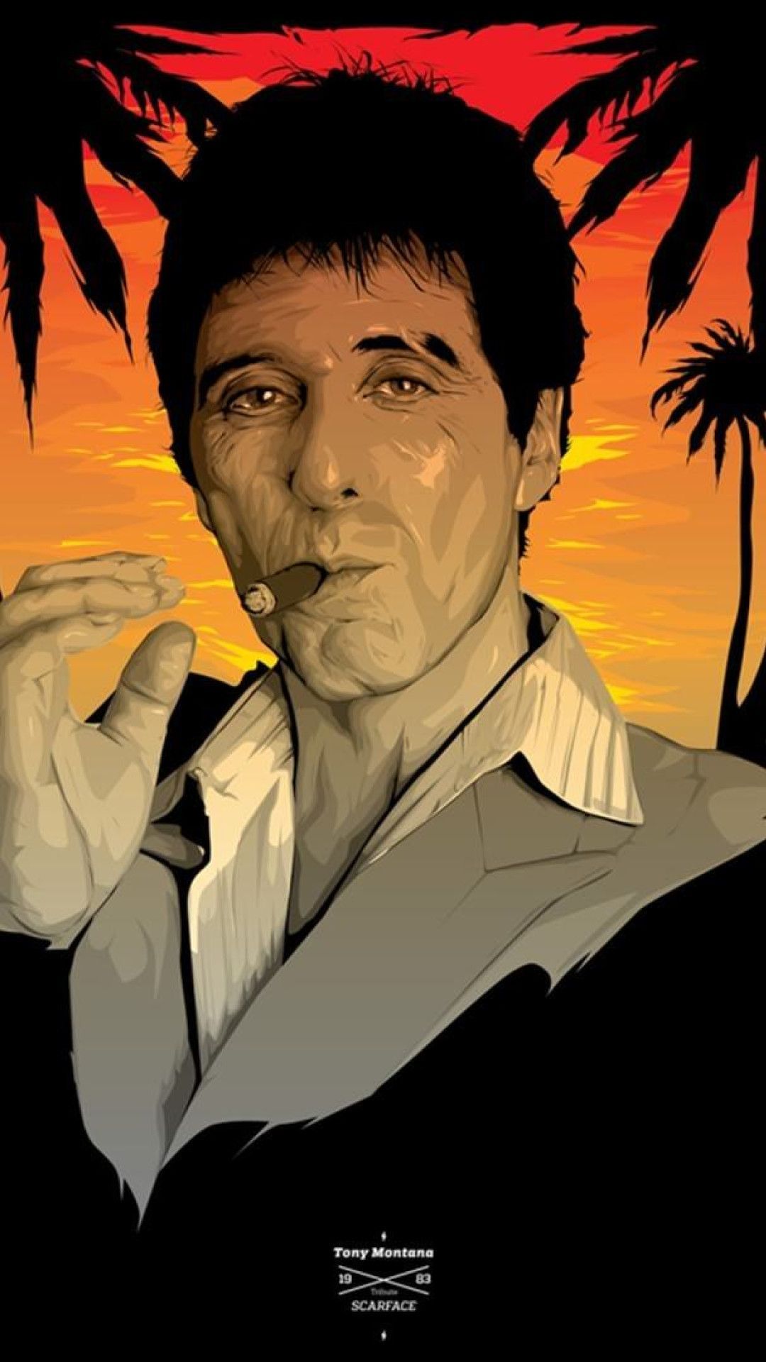 Tony Montana Scarface illustrazione, 1080x1920 Verticale, Mobile