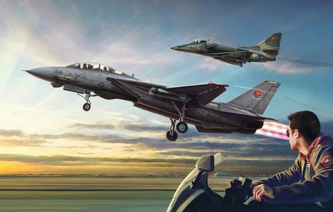 Jet Tomcat Top Gun decollo, 1332x850 HD, Desktop