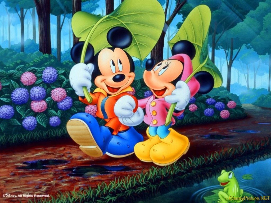 Topolino e Minnie sotto foglie, 1024x768 HD, Desktop
