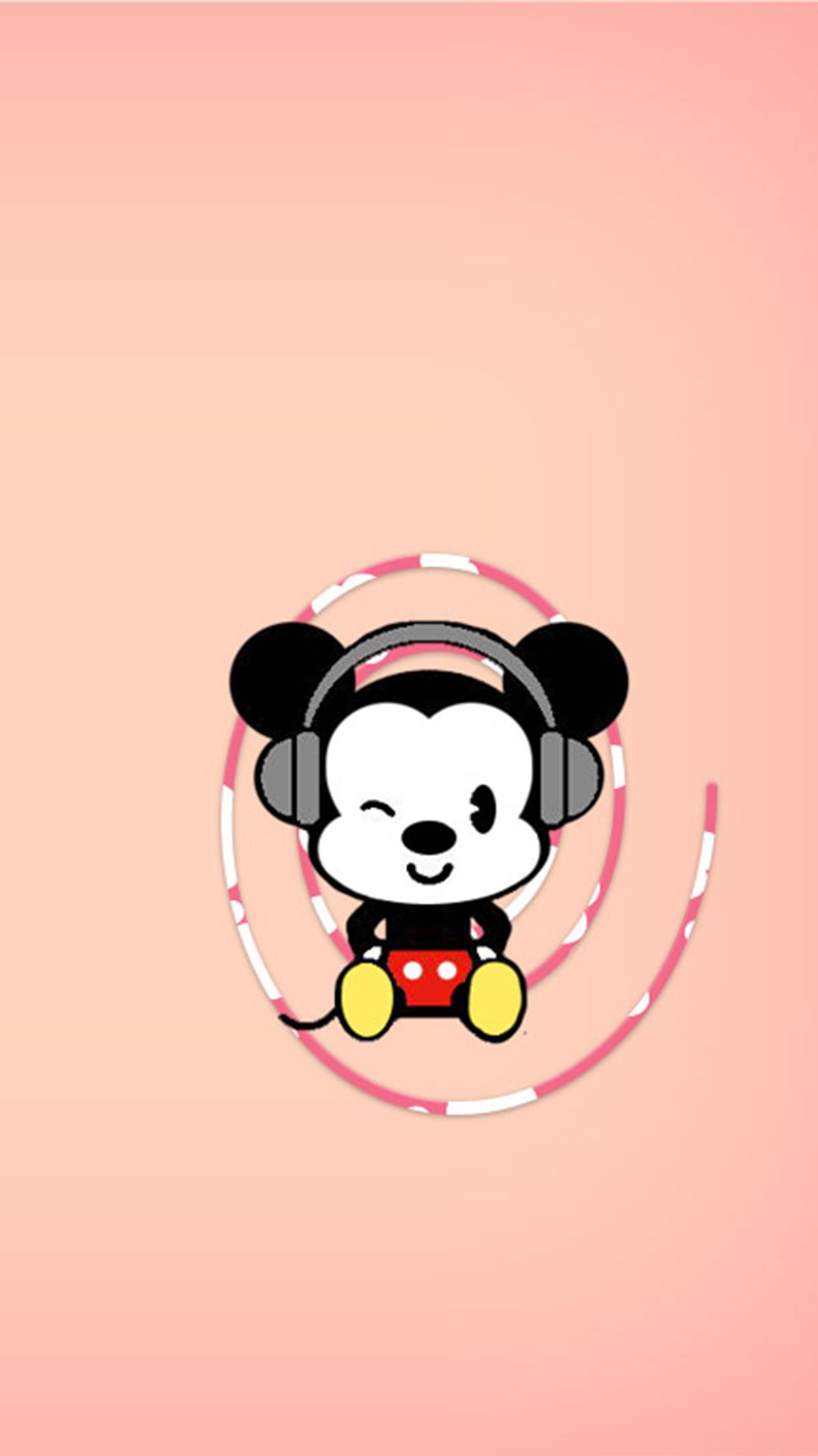 Topolino con cuffie rosa, Disney, 1080x1920 Verticale, Mobile