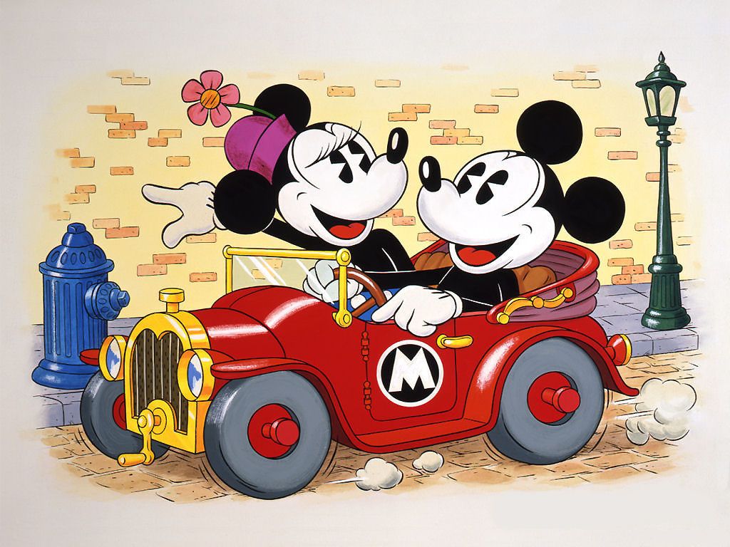 Topolino e Minnie in auto vintage, 1024x768 HD, Desktop