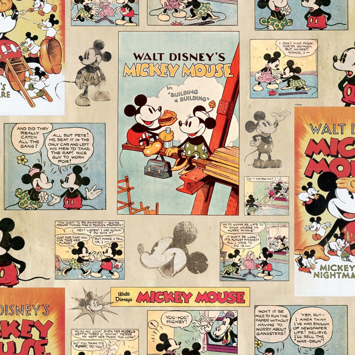 Topolino fumetti vintage collage, Mickey Mouse, 1500x1500 720p, PC