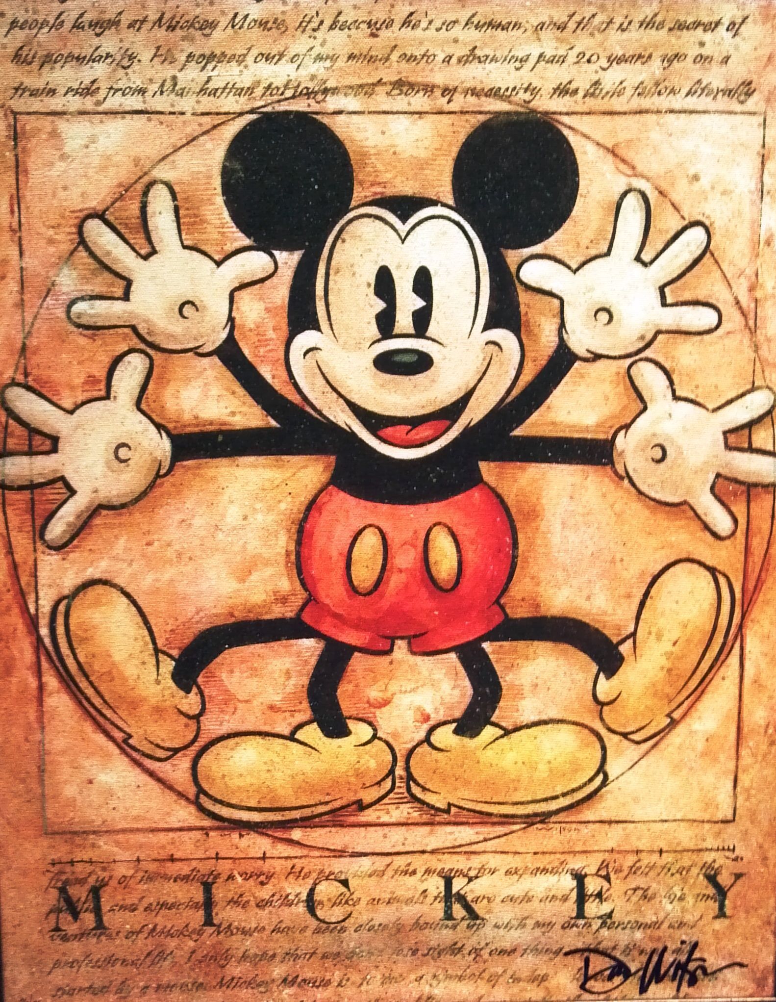 Topolino Vitruviano vintage disegno, Mickey Mouse, 1583x2043 Verticale, Mobile