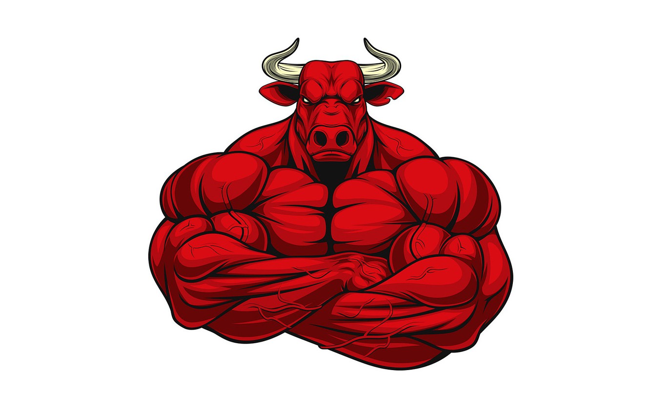 Toro rosso muscoloso cartone, 1332x850 720p, Laptop