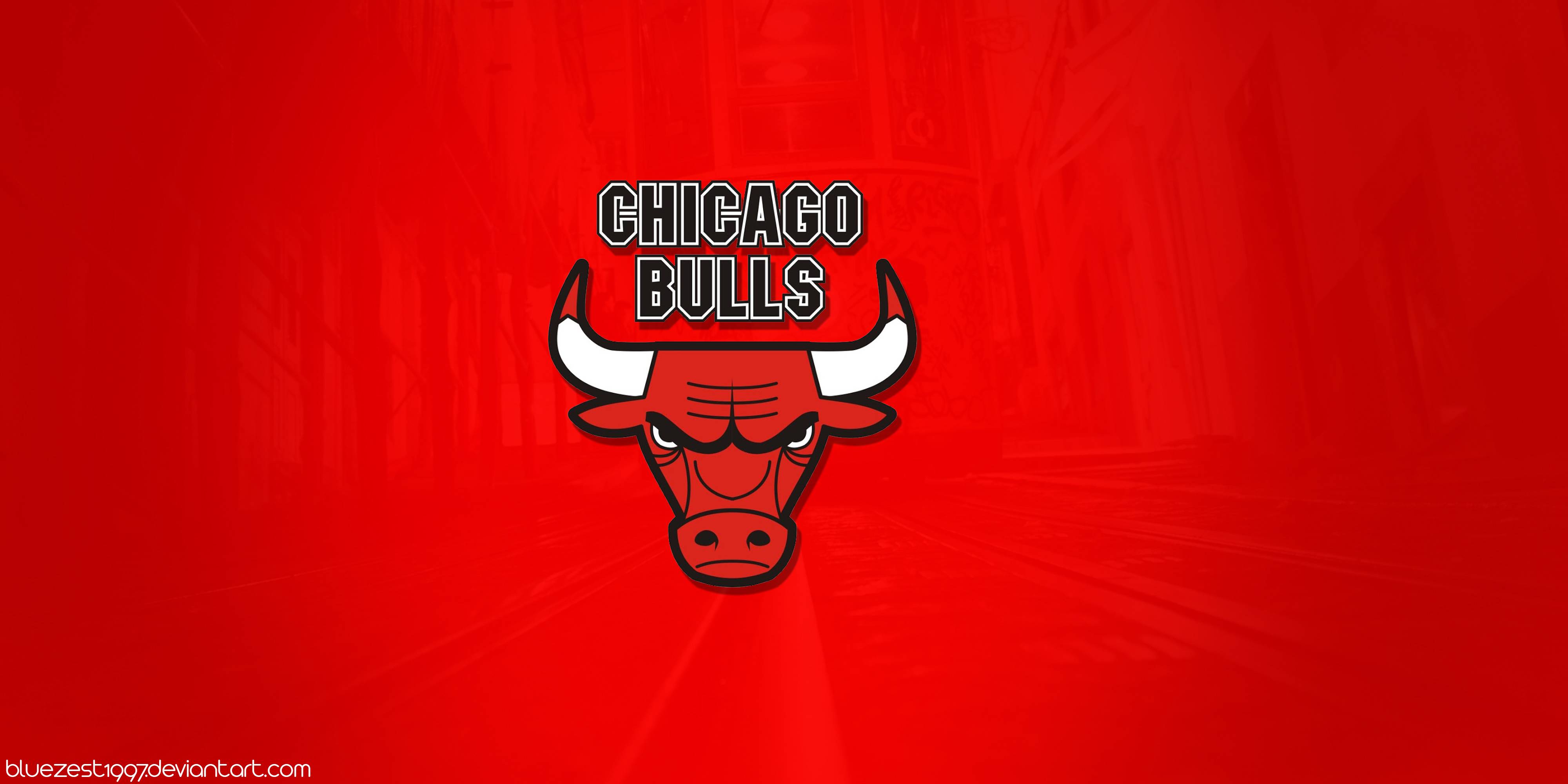 Logo Chicago Bulls sfondo rosso, 4000x2000 4K Ultra HD, Monitor 4K