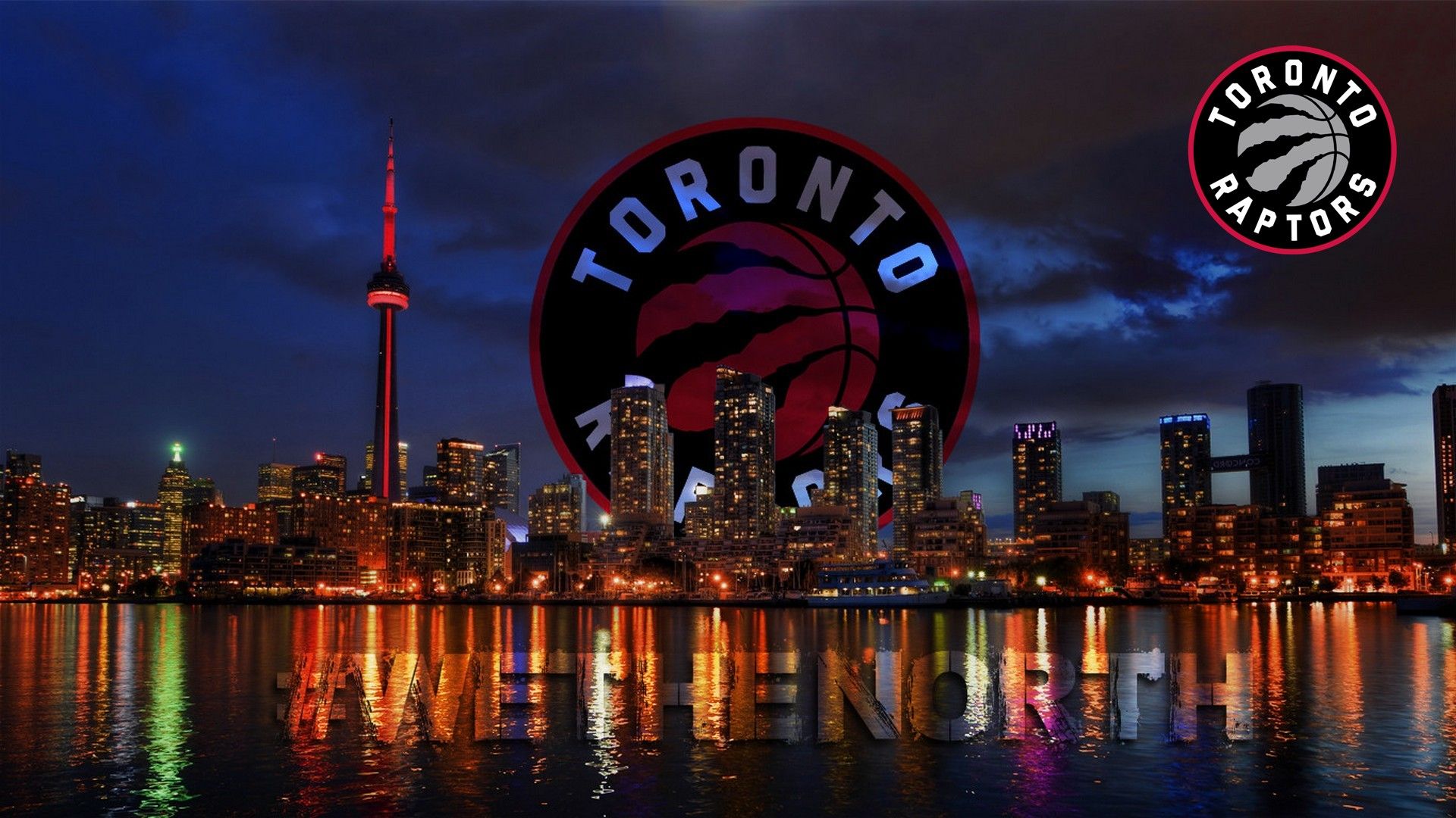 Logo Toronto Raptors skyline notturno, 1920x1080 Full HD 1080p, PC Desktop