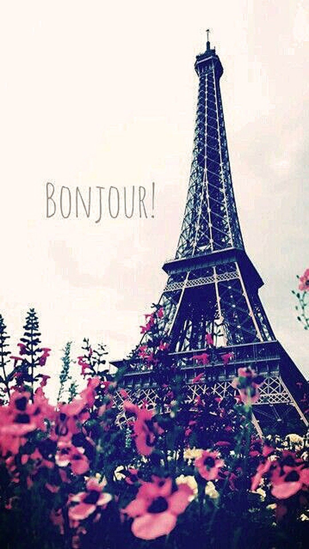 Torre Eiffel con fiori rosa, 1080x1920 Full HD Verticale, Smartphone