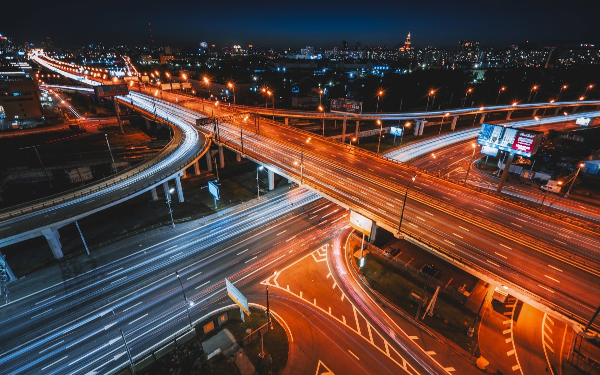 Traffico notturno svincolo autostradale, 1920x1200 WUXGA, PC Desktop