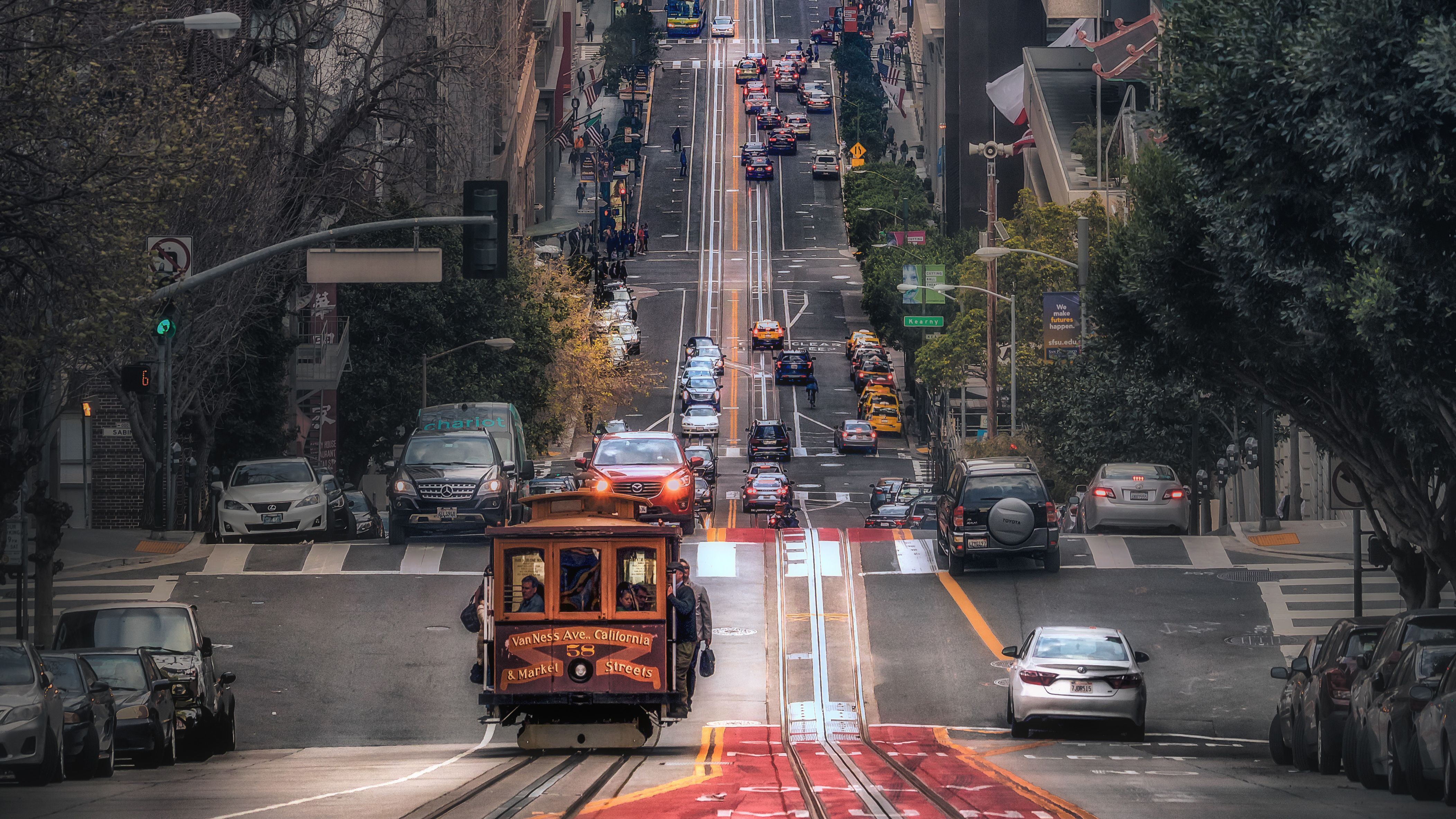Tram San Francisco strada trafficata, 4206x2366 Ultra HD, 4K TV