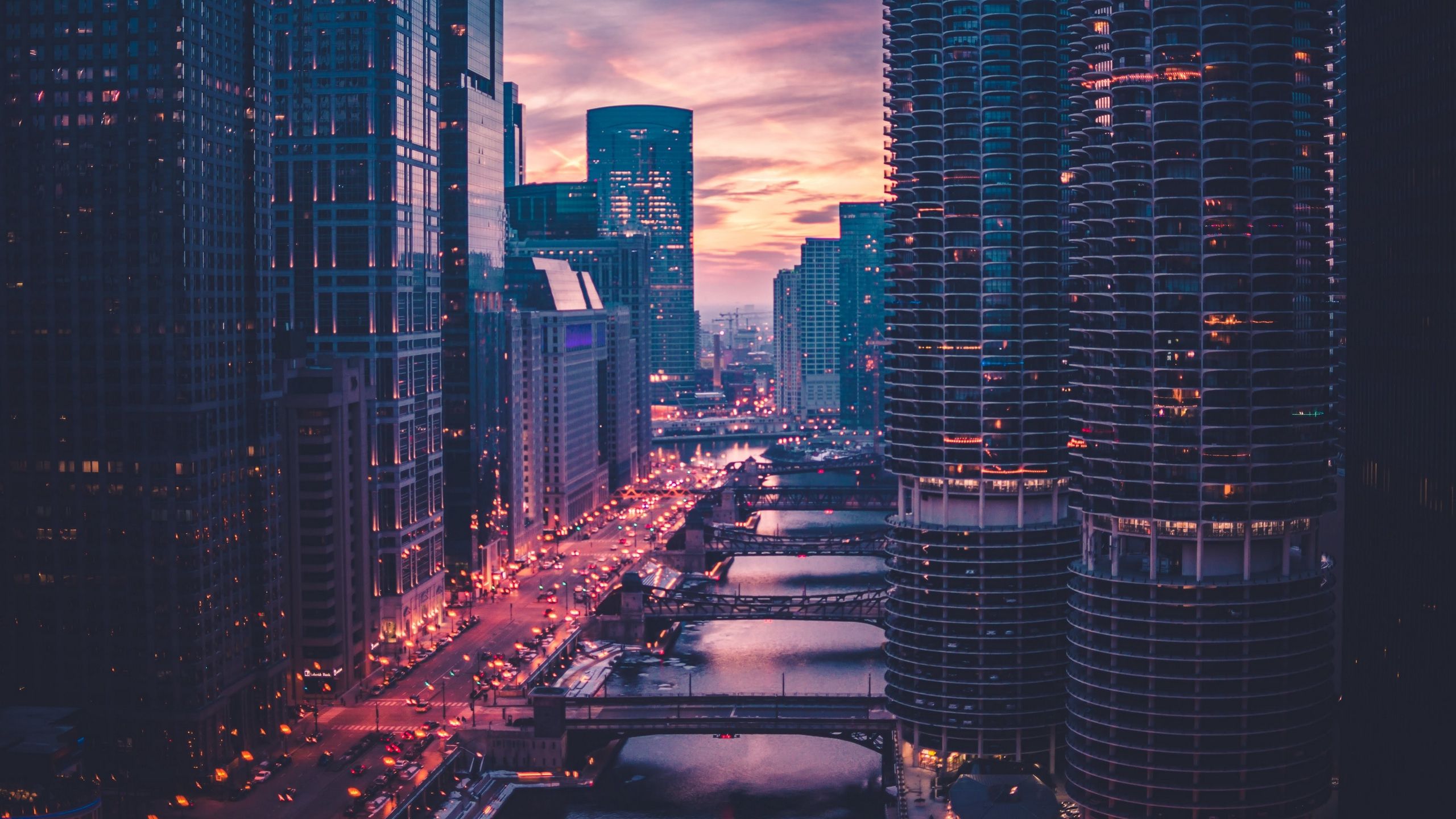 Chicago grattacieli traffico tramonto, 2560x1440 1440p, Desktop