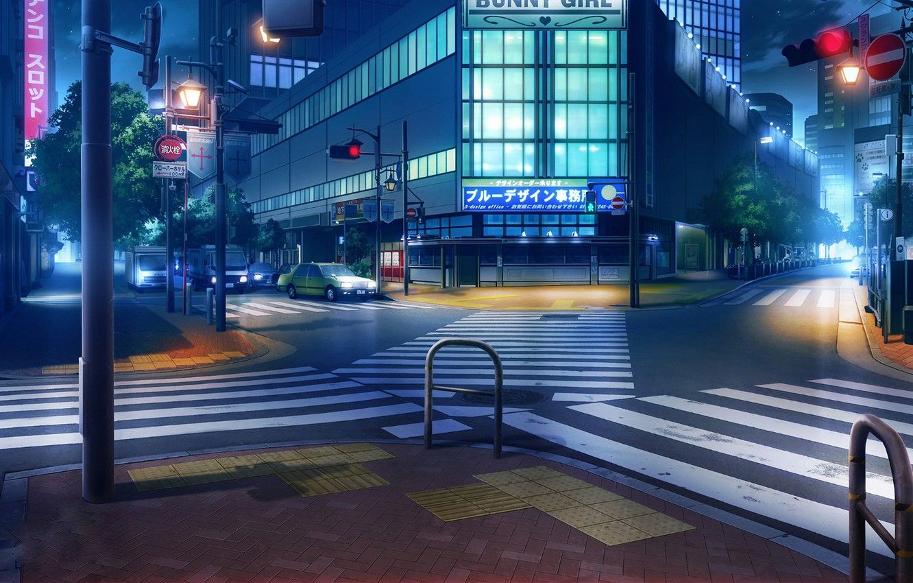 Incrocio notturno città giapponese, 1332x850 HD, Desktop