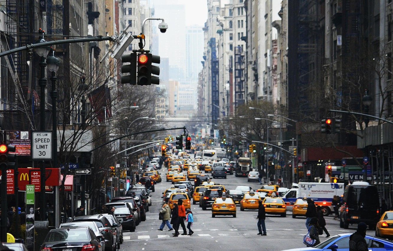 Strada trafficata New York taxi, 1332x850 720p, PC