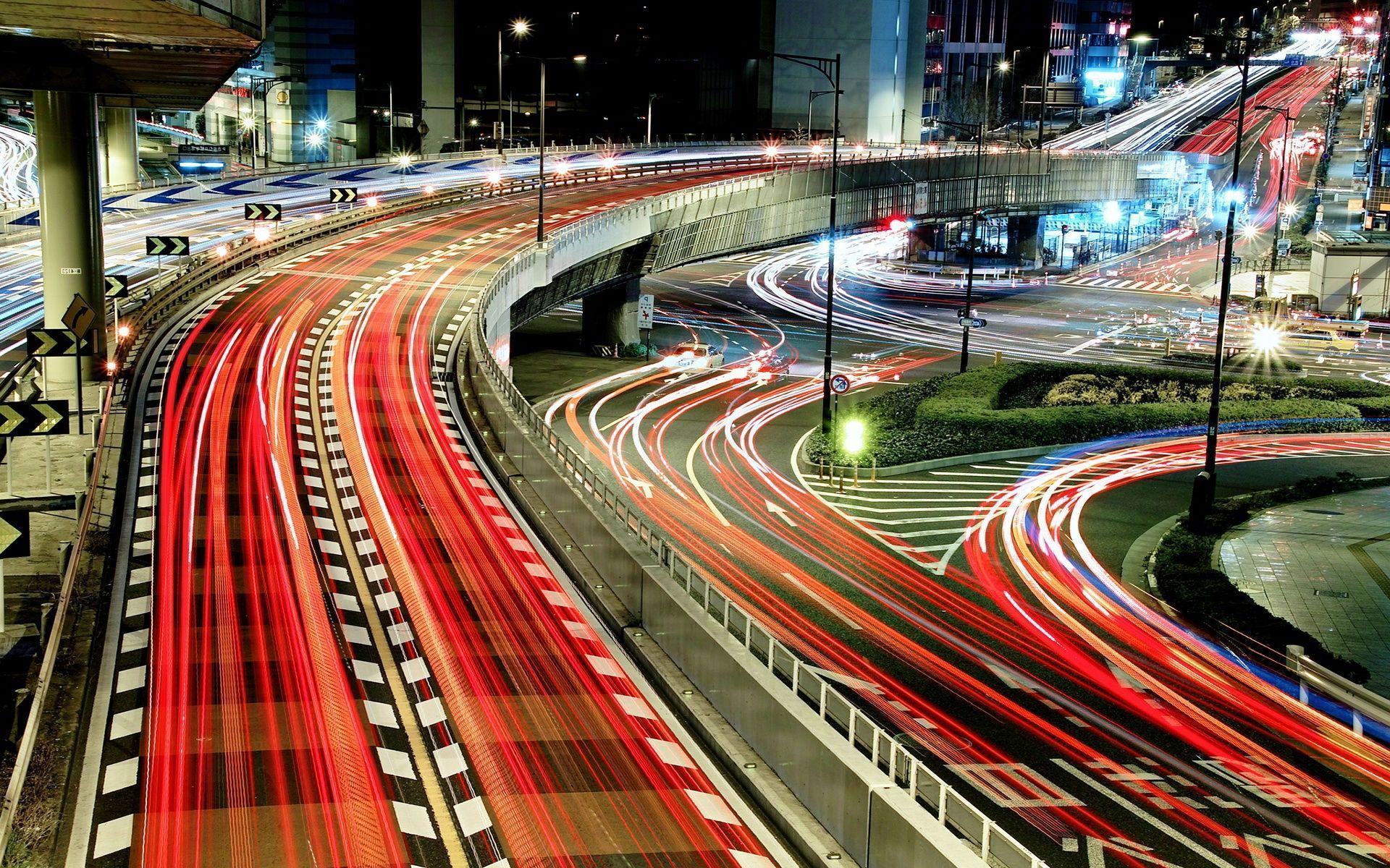 Scie luminose traffico notturno autostrada, 1920x1200 WUXGA, Desktop