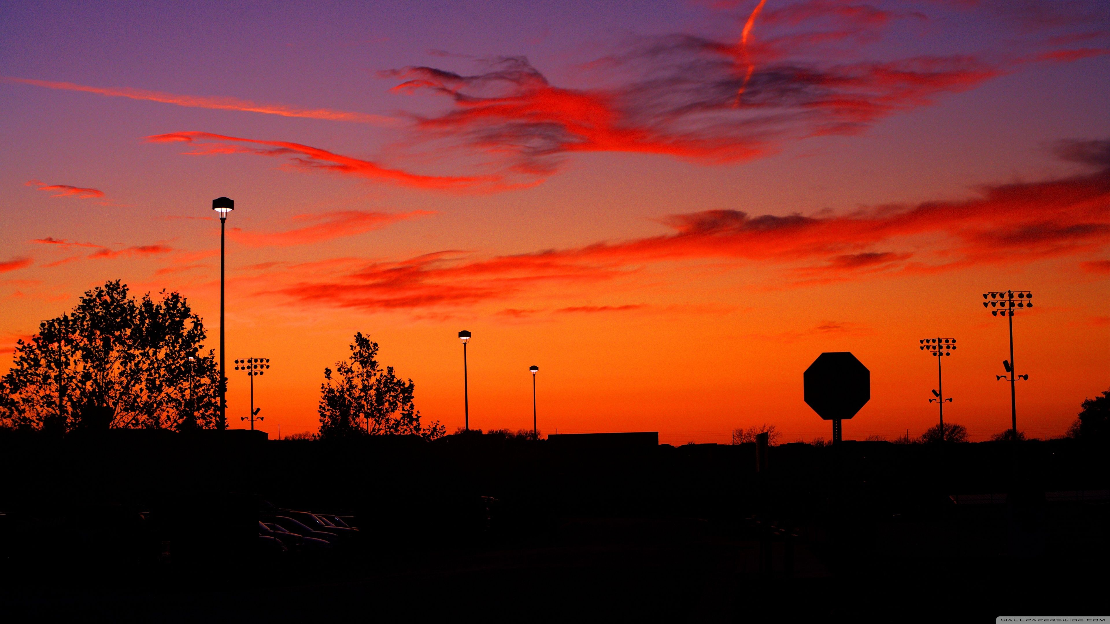 Tramonto arancione campo sportivo, 3840x2160 UHD, PC 4K