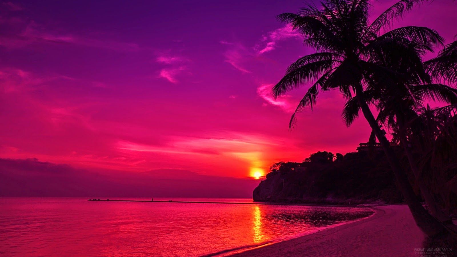 Tramonto spiaggia palme tropicale, 1600x900 HD, Desktop