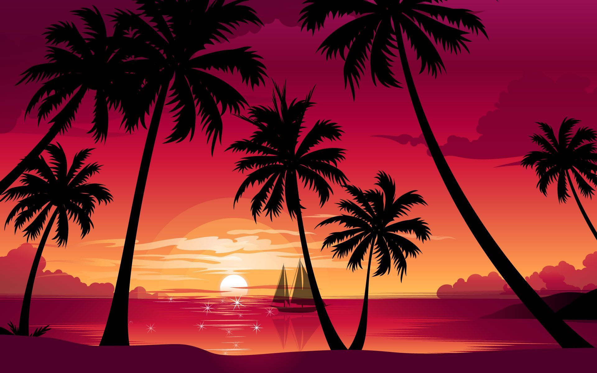 Tramonto tropicale con palme, 1920x1200 WUXGA, Desktop