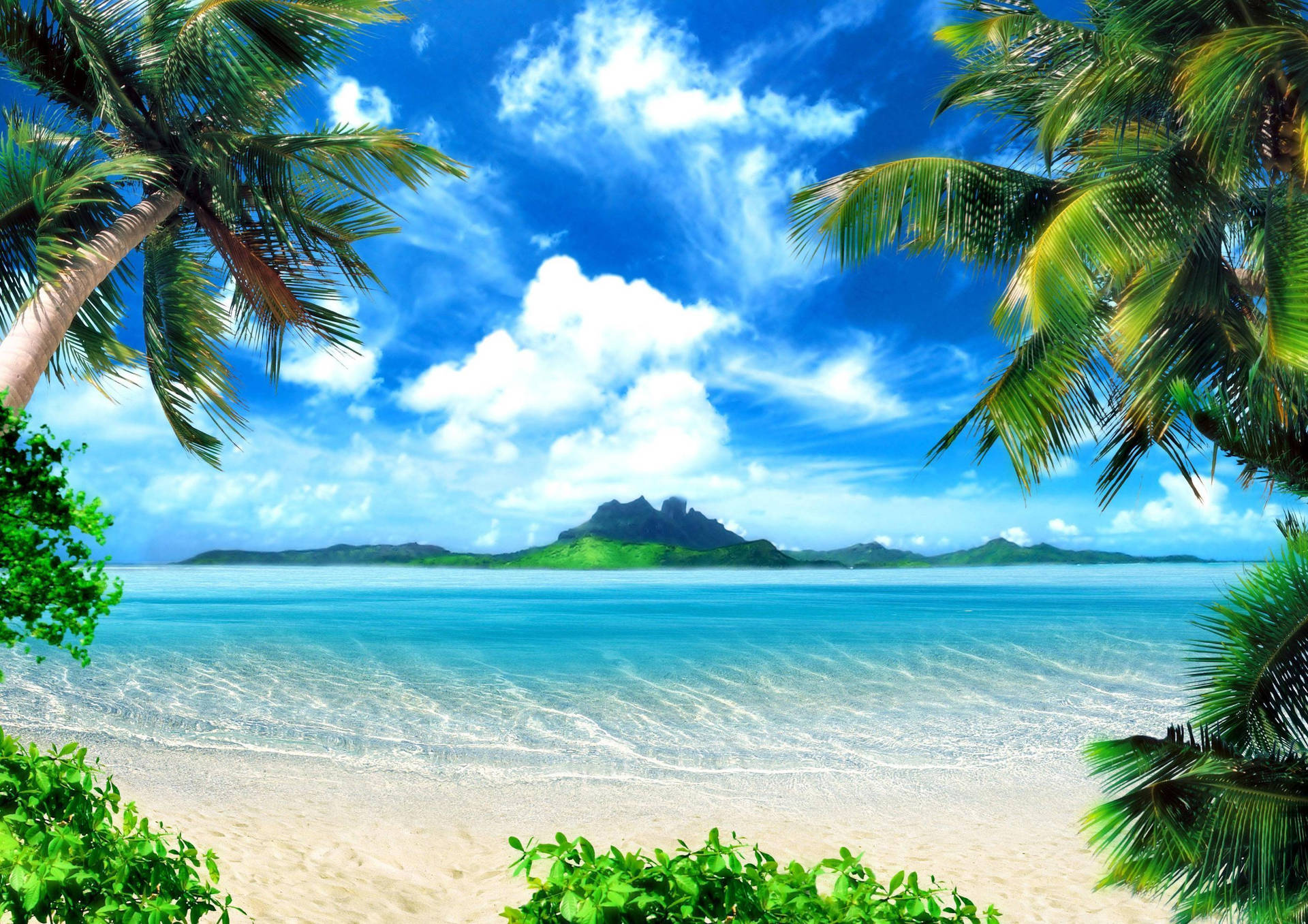 Spiaggia tropicale con palme, 1920x1357 WUXGA, Desktop