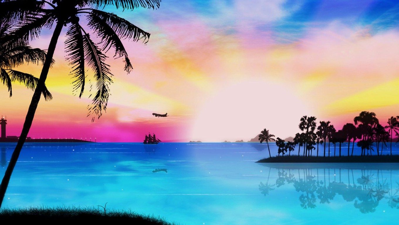 Isola tropicale al tramonto, 1360x768 720p, PC