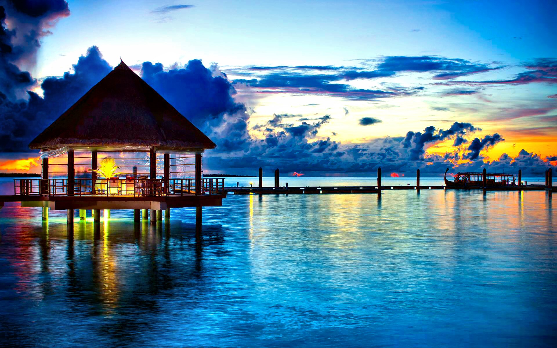 Bungalow tropicale al tramonto, 1920x1200 Full HD+ WUXGA, Desktop
