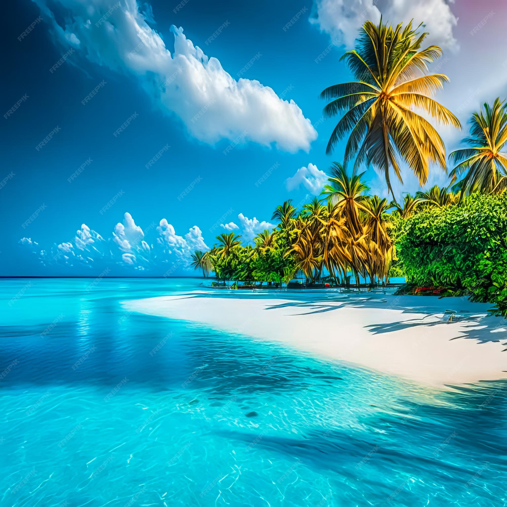 Spiaggia tropicale con palme, 2000x2000 alta risoluzione, PC