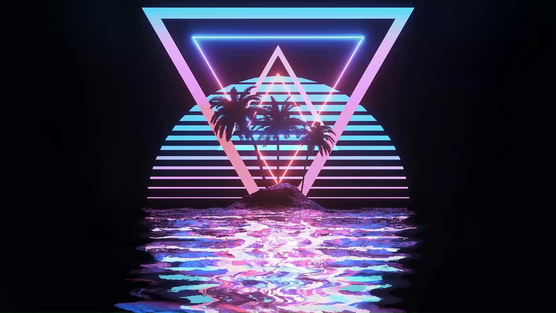 Palma neon retrowave triangolo, 1920x1080 1080p, Laptop