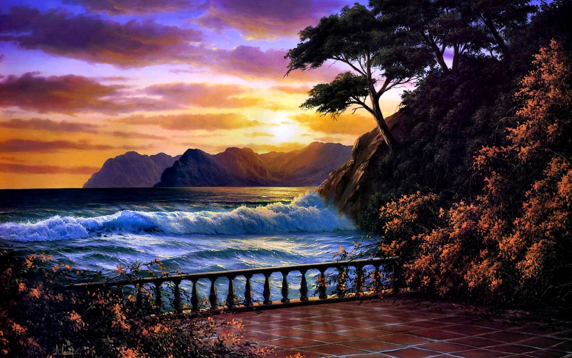 Tramonto su mare e scogliera, 1920x1200 Full HD+, iMac