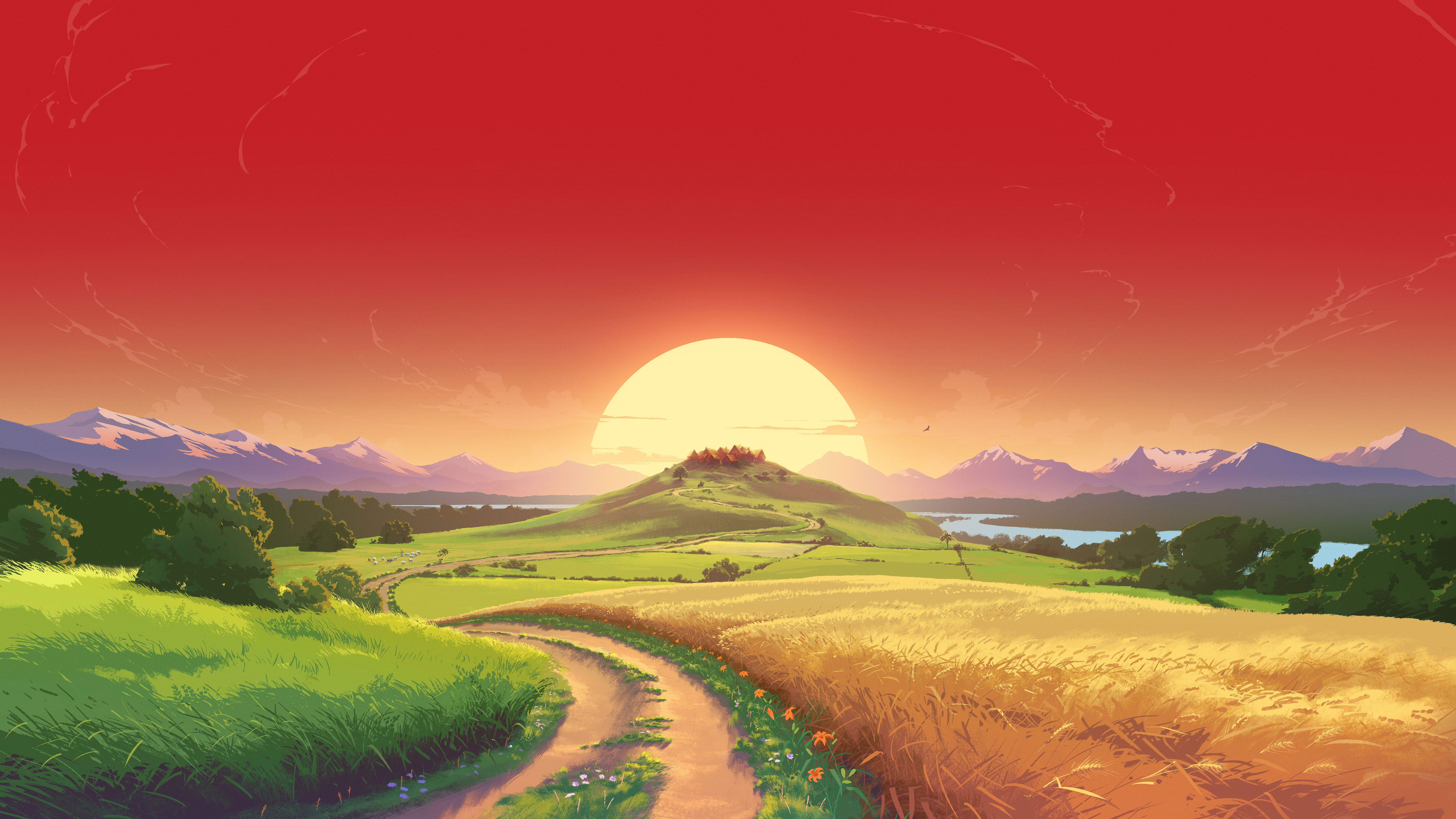 tramonto campagna collina rossa, 7680x4320 UHD, PC 4K