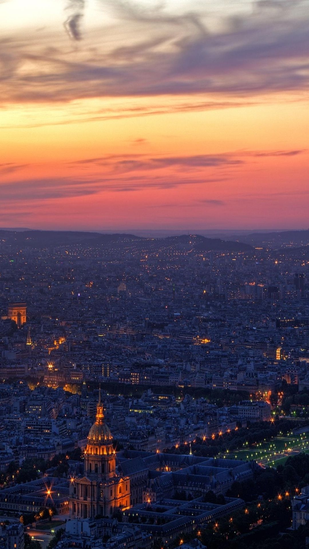 Parigi vista tramonto città, 1080x1920 Full HD Verticale, Smartphone