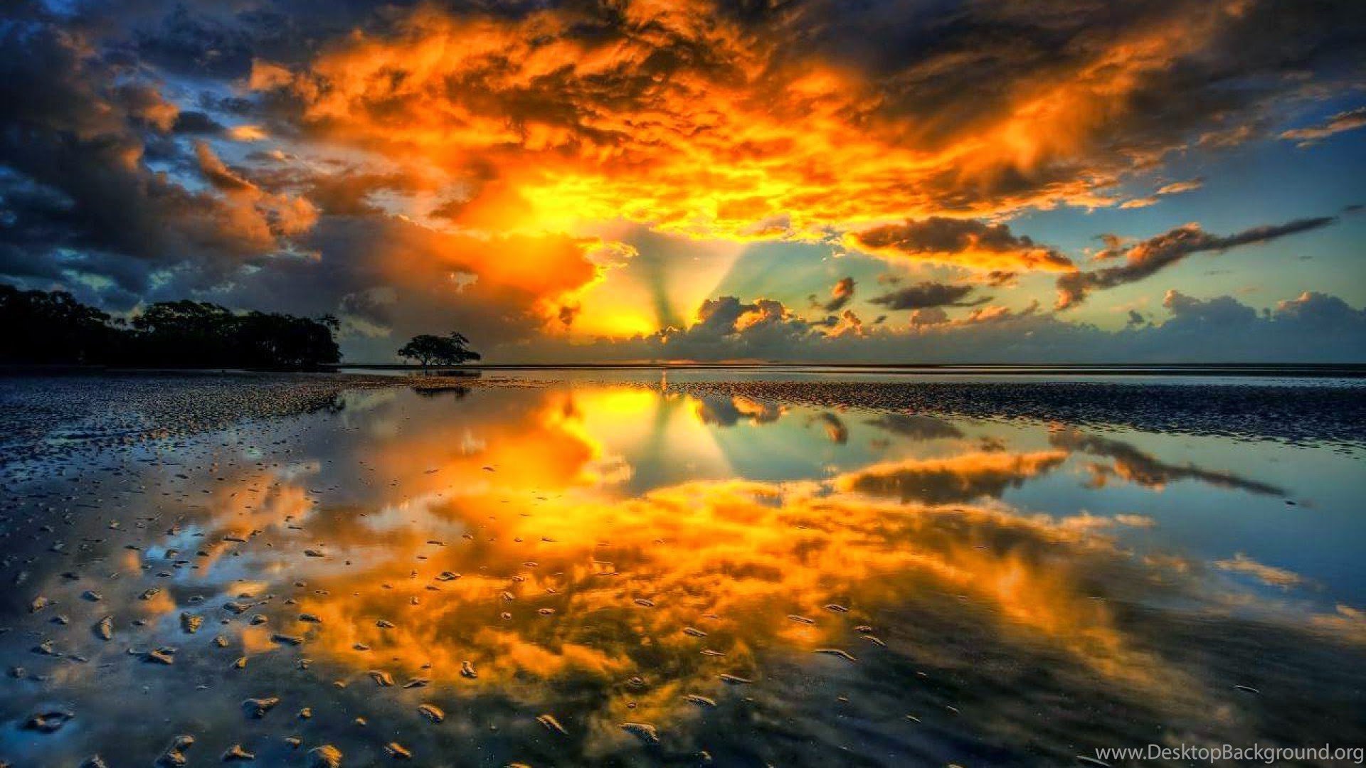Tramonto arancione riflesso spiaggia, 1920x1080 Full HD, Desktop