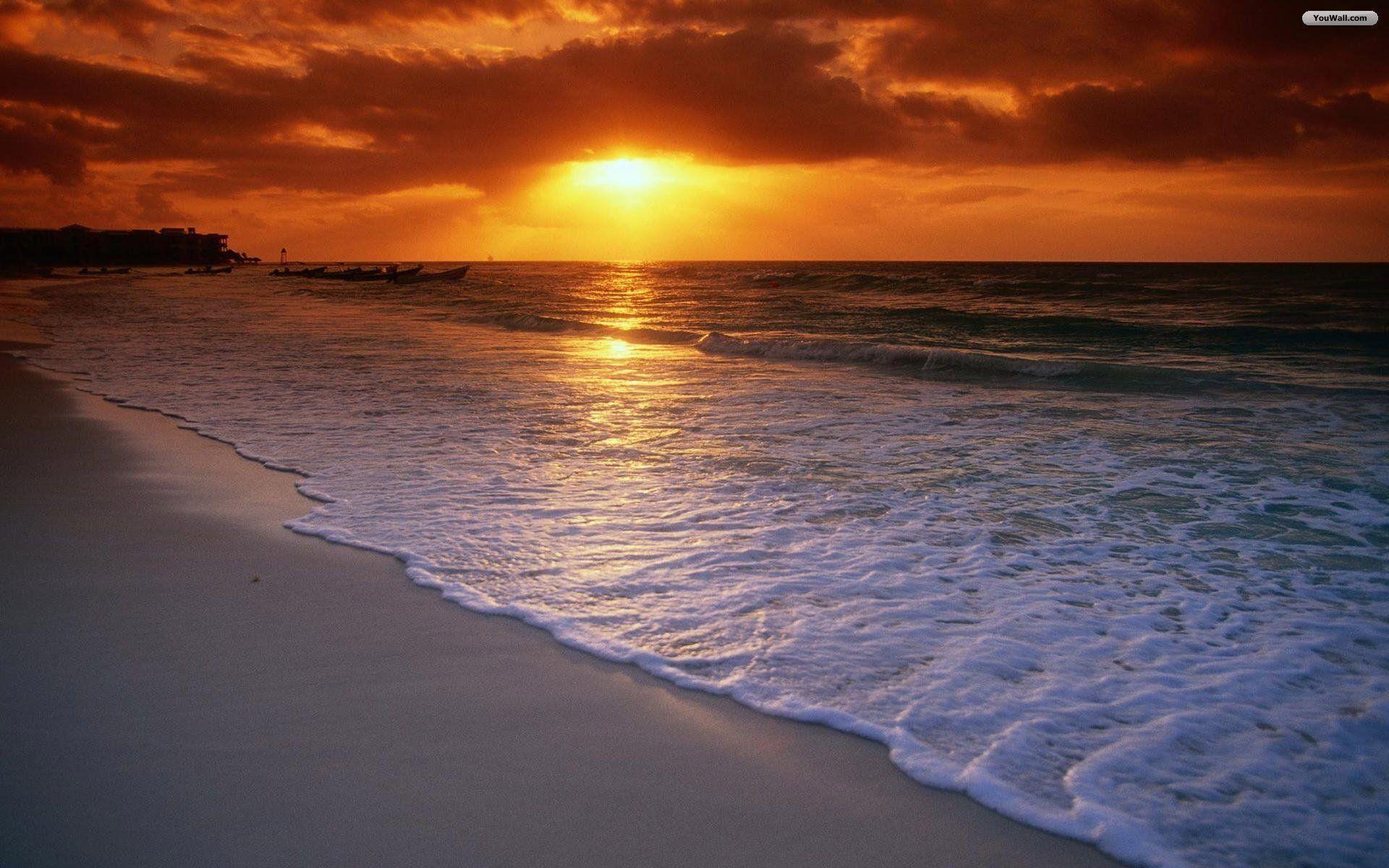 Tramonto arancione su spiaggia, 1920x1200 Full HD+ WUXGA, PC Desktop
