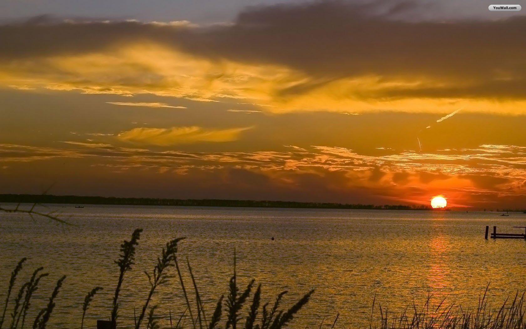 Tramonto arancione sul mare, 1680x1050 900p, PC
