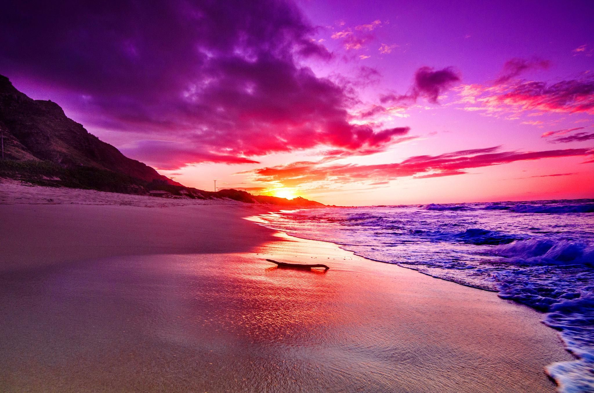 Spiaggia tramonto viola rosa, 2048x1356 Hi-Res, Desktop