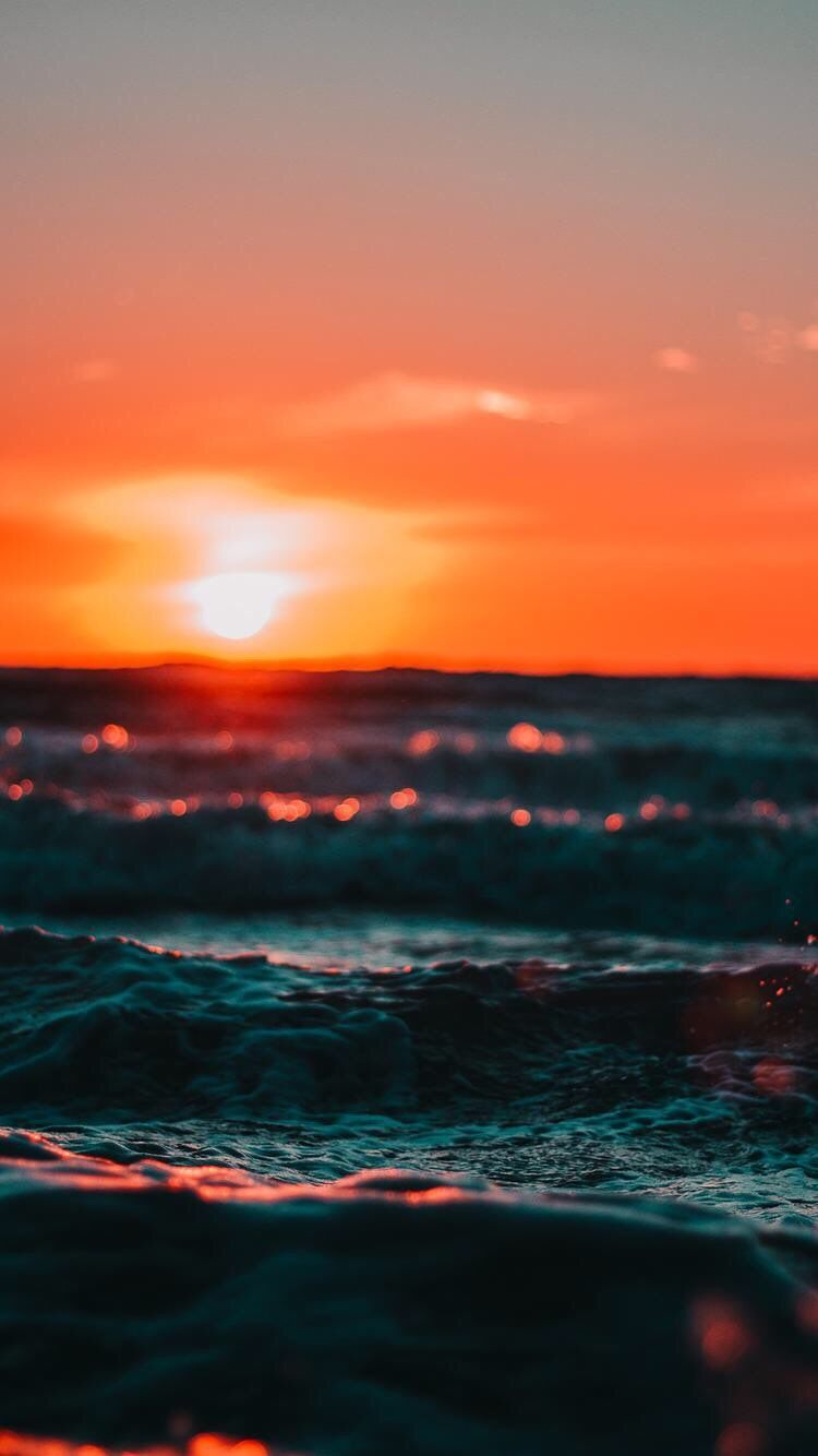 Tramonto arancione sul mare, 750x1334 Full HD Verticale, Smartphone