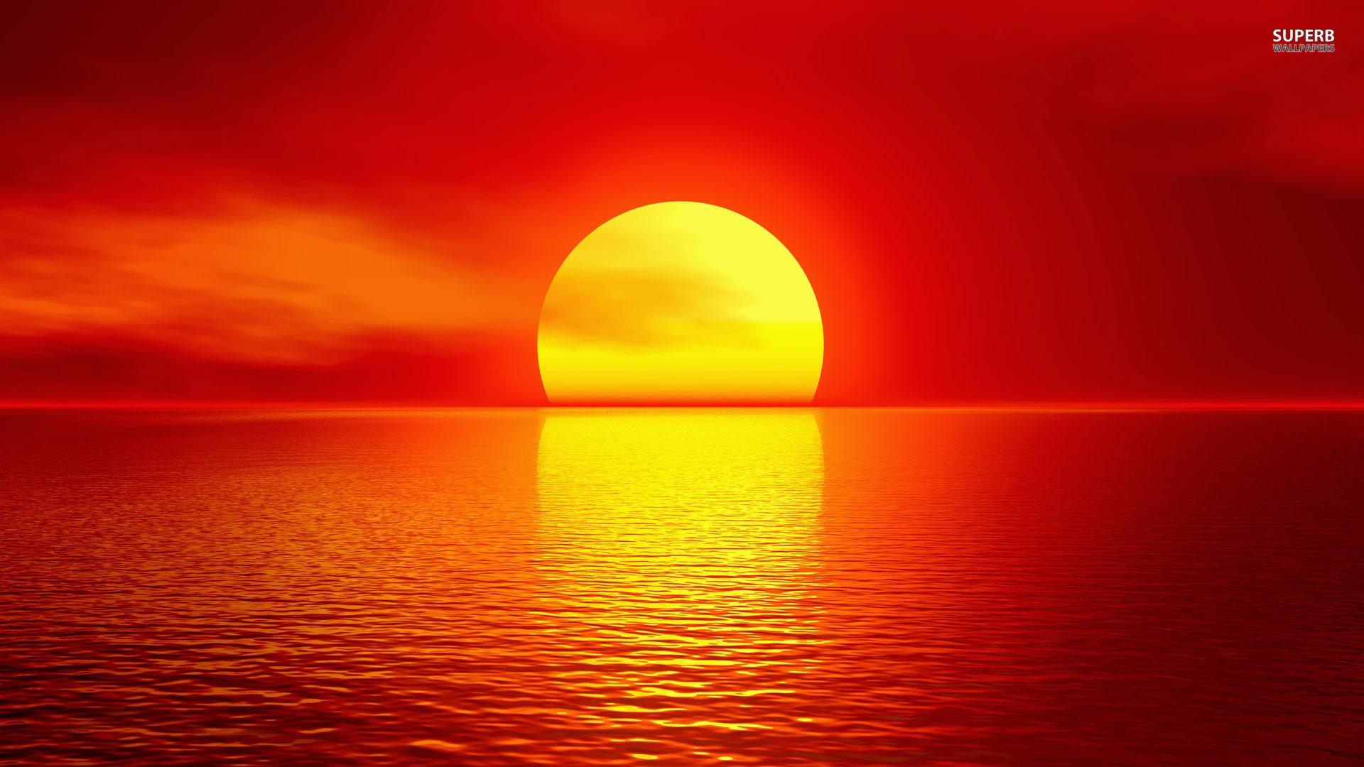 Sole rosso tramonto sul mare, 1920x1080 Full HD 1080p, Laptop