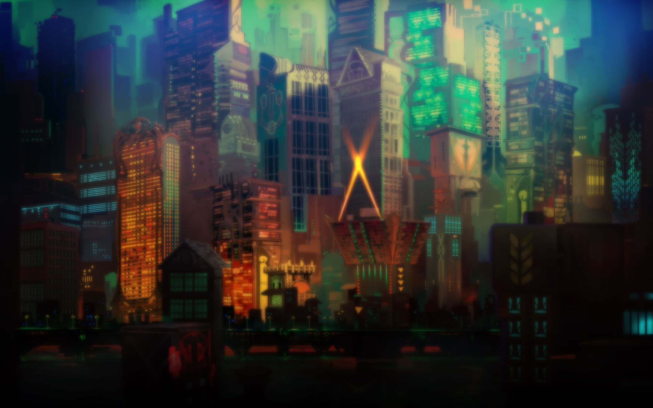 Città notturna Transistor videogioco, 2180x1363 2K, Desktop