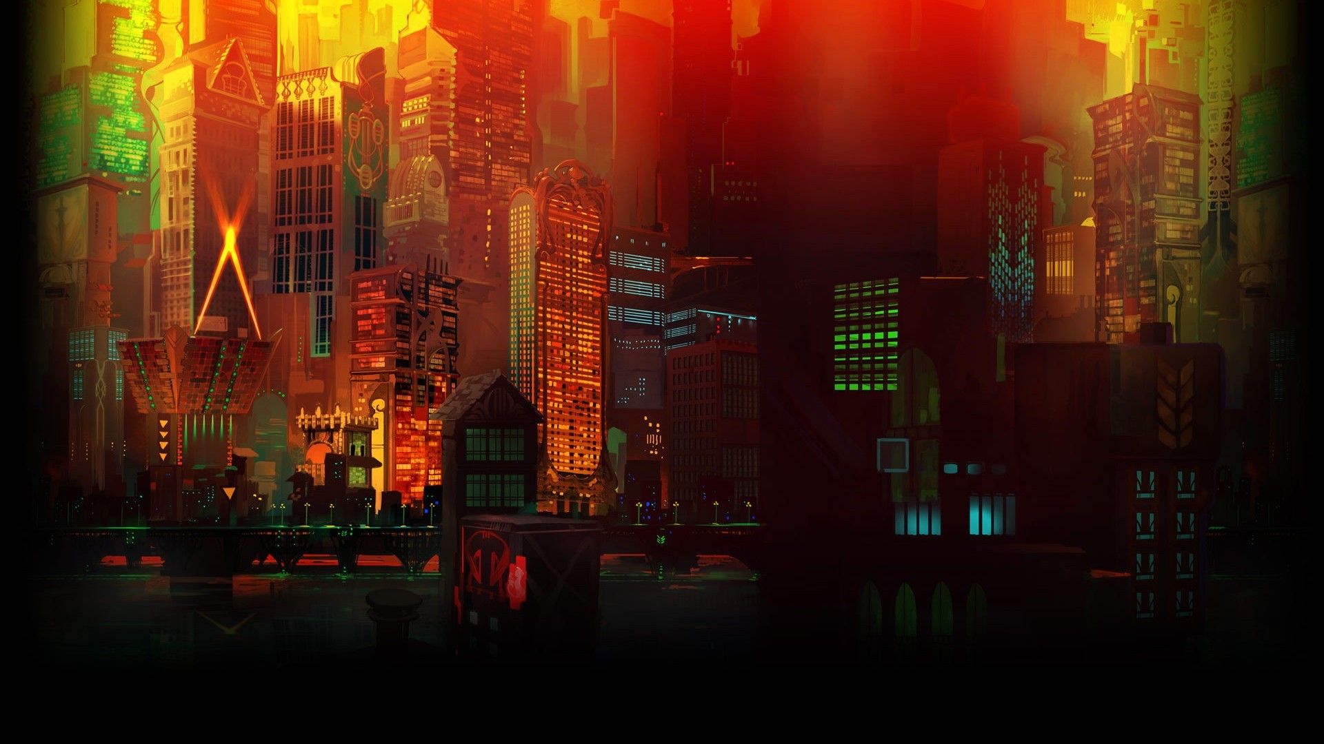 Città futuristica pixel art rossa, 1920x1080 1080p, PC Desktop