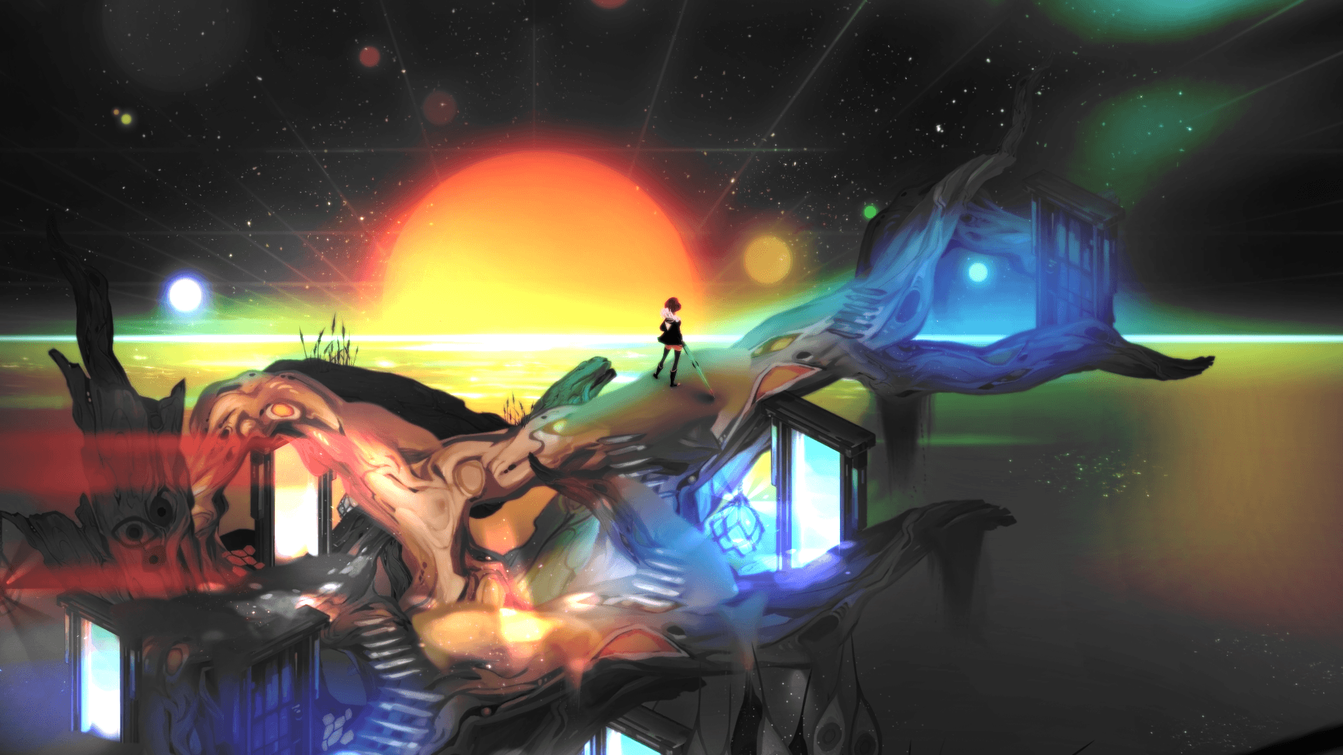 Transistor gioco, paesaggio fantasy colorato, 1920x1080 Full HD, PC