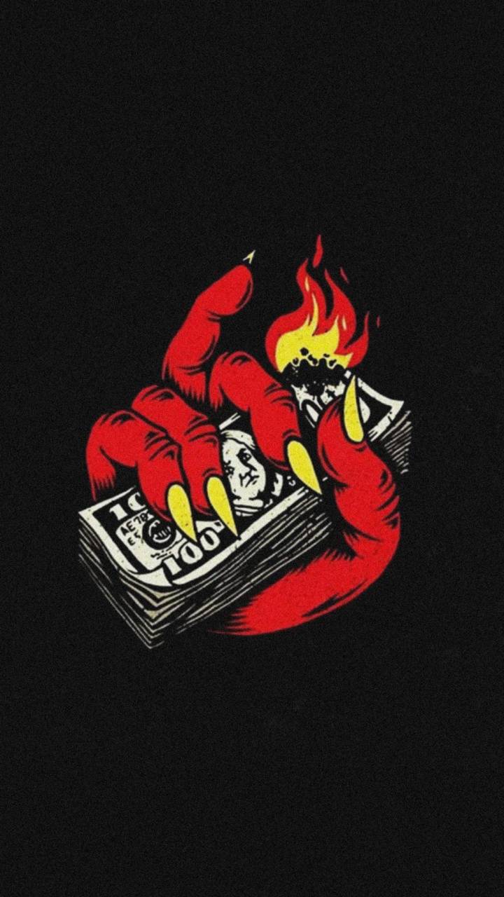 Mano rossa con soldi in fiamme, 720x1280 Full HD Verticale, Google Pixel