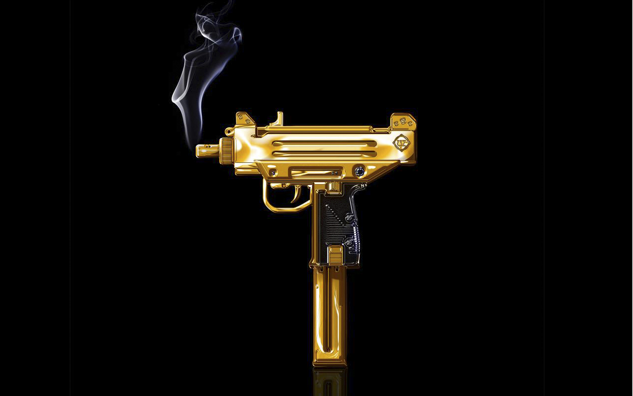 Pistola mitragliatrice dorata fumo, 1280x800 HD, Desktop