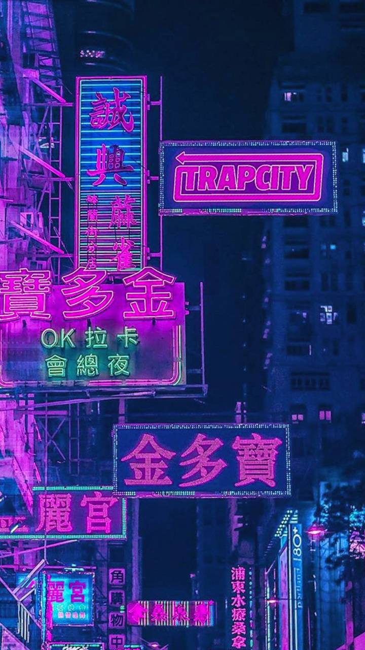 Insegne neon città notturna, 720x1280 Full HD Verticale, iPhone