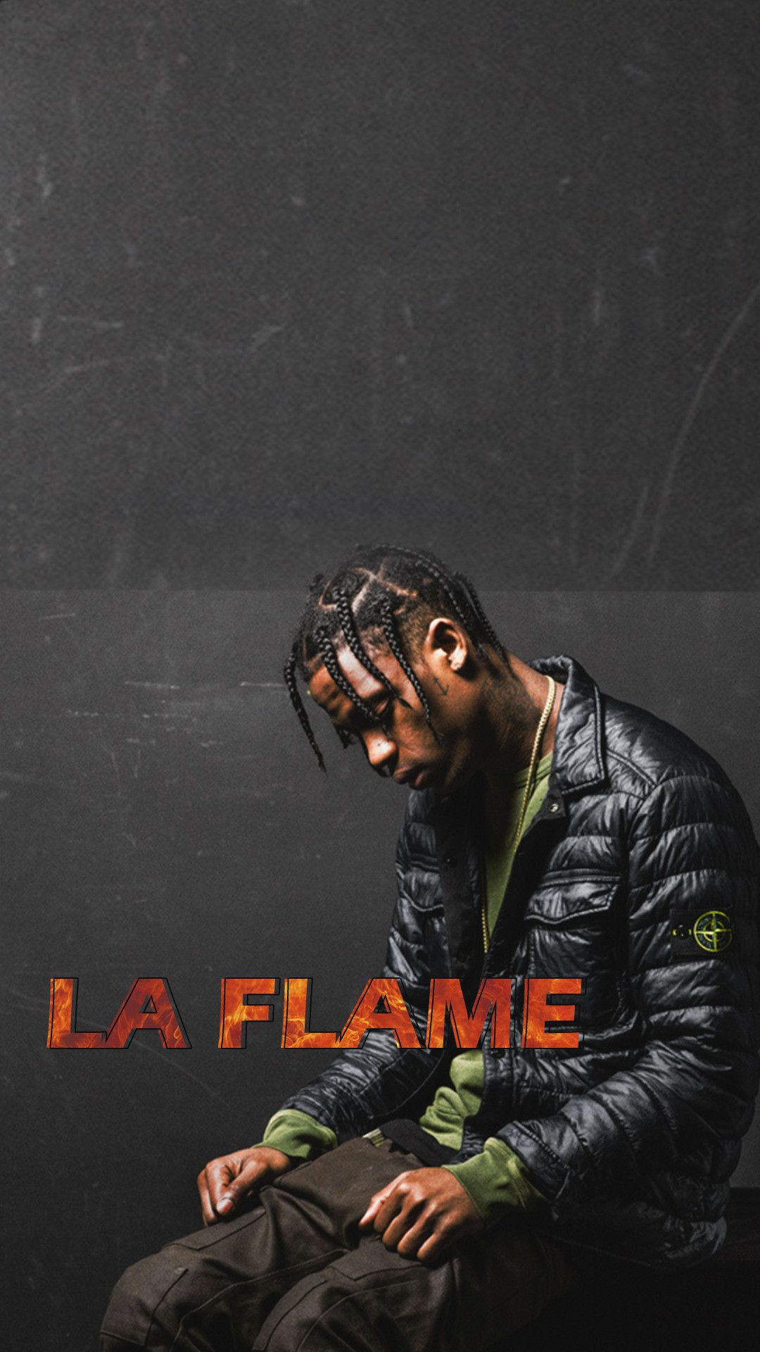 Travis Scott seduto, giacca verde, 1080x1920 Verticale, Telefono