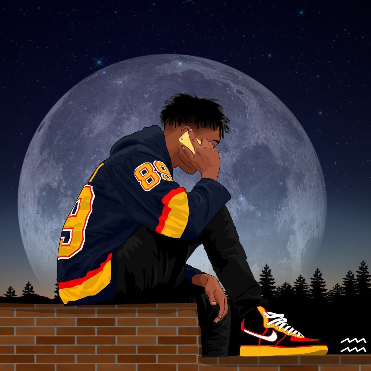 Ragazzo seduto, luna, Nike arancioni, swoosh, 1280x1280 720p, Laptop